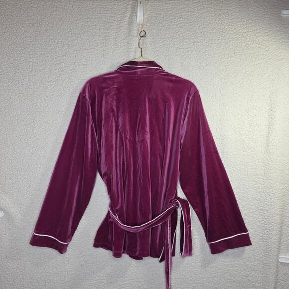 INC NWT XL Pink Velvet w White trim Shawl W belt Top Buttondown Relaxing Lounge - Picture 13 of 14